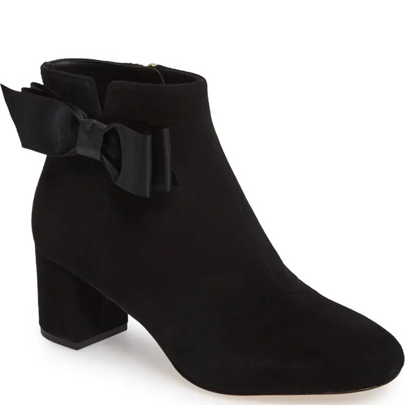Kate Spade Black Bow Block Heel Suede Bootie